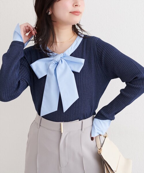 natural couture(ナチュラルクチュール)の「リボンタイラメニット(ニット/セーター・レディース・ネイビー/グレイッシュベージュ/アイボリー/グレー・FREE)」の19枚目の写真