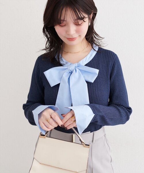 natural couture(ナチュラルクチュール)の「リボンタイラメニット(ニット/セーター・レディース・ネイビー/グレイッシュベージュ/アイボリー/グレー・FREE)」の20枚目の写真