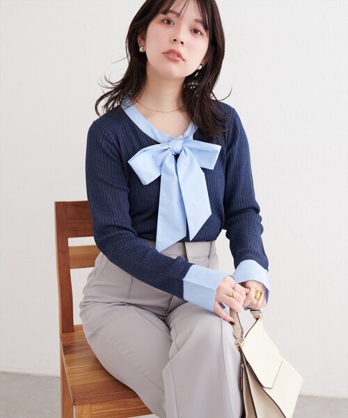 natural couture(ナチュラルクチュール)の「リボンタイラメニット(ニット/セーター・レディース・ネイビー/グレイッシュベージュ/アイボリー/グレー・FREE)」の21枚目の写真