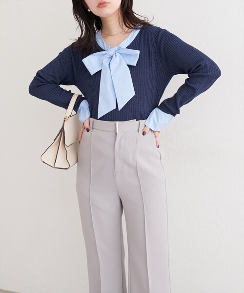 natural couture(ナチュラルクチュール)の「リボンタイラメニット(ニット/セーター・レディース・ネイビー/グレイッシュベージュ/アイボリー/グレー・FREE)」の22枚目の写真