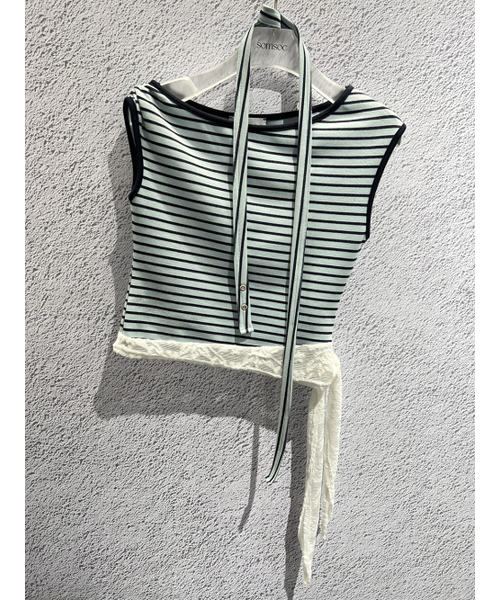 SOMSOC(ソムソック)の「SALLY STRIPE SCARF TOP_SKY BLUE(Tシャツ/カットソー・レディース・その他・FREE)」の4枚目の写真