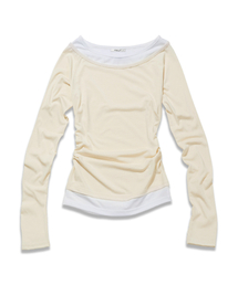 LIKE THE MOST（ライクザモースト）の「シャーリングポイントオフレイヤードTシャツ_クリーム（Tシャツ/カットソー）」