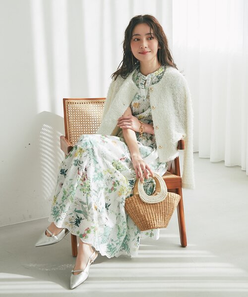 La boutique BonBon（ラブティックボンボン）の「【お上品着映え】エンブロイダリーフラワープリントワンピース（ワンピース・レディース・ミント/オフホワイト・36/38/PS）」の5枚目の写真