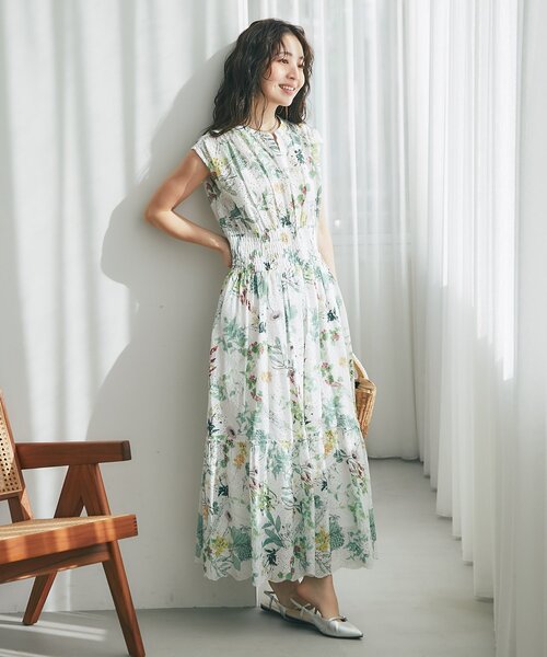 La boutique BonBon（ラブティックボンボン）の「【お上品着映え】エンブロイダリーフラワープリントワンピース（ワンピース・レディース・ミント/オフホワイト・36/38/PS）」の7枚目の写真