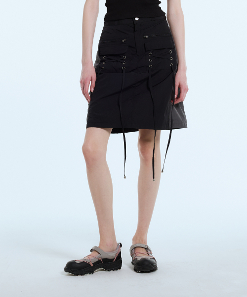LARTIGENT(ラーティゼン)の「L11 EYELET NYLON SKIRT(BLACK)(スカート・レディース・その他・S/M)」の1枚目の写真