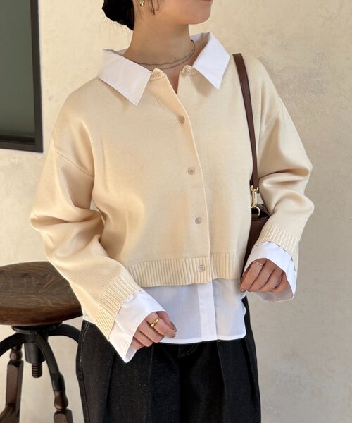 Thevon（ゼボン）の「シャツドッキングニットプルオーバー（ニット/セーター・レディース・グレー/アイボリー/ネイビー・FREE）」の7枚目の写真