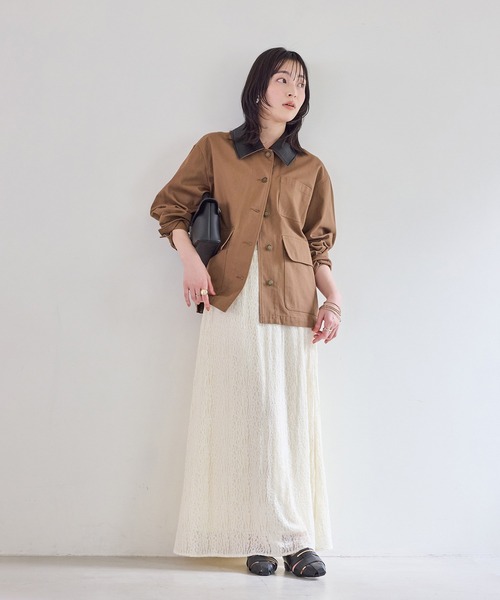 VIS(ビス)の「バイカラー衿カバーオール(カバーオール・レディース・キャメル/ベージュ・FREE)」の4枚目の写真