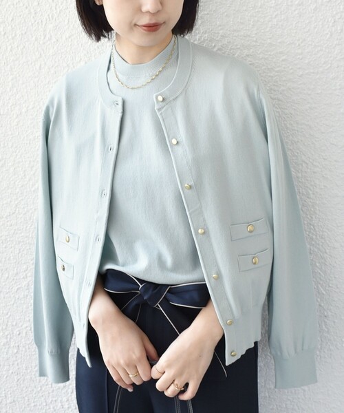 SHIPS Colors(シップス カラーズ)の「SHIPS Colors:〈接触冷感・手洗い可能〉14ゲージ クルーネック カーディガン◇(カーディガン/ボレロ・レディース・ネイビー/ライトグレー/ピンク/ライトブルー・ONE SIZE)」の3枚目の写真