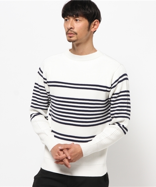 MYSELF ABAHOUSE（マイセルフアバハウス）の「畔ニットプルオーバー（ニット/セーター・メンズ・ホワイト/ホワイト×ネイビー/その他2/ネイビー・MEDIUM/LARGE/SMALL）」の4枚目の写真