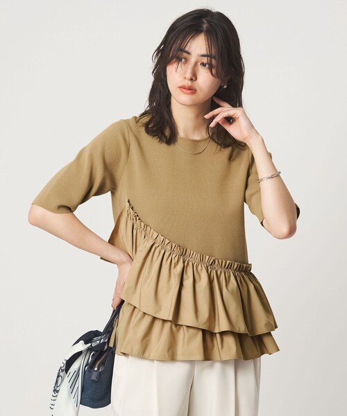 green label relaxing（グリーンレーベルリラクシング）の「ドッキング ペプラム ショートスリーブ ニット プルオーバー ウォッシャブル（ニット/セーター・レディース・ブラック/ホワイト/ベージュ/その他1・FREE）」の4枚目の写真