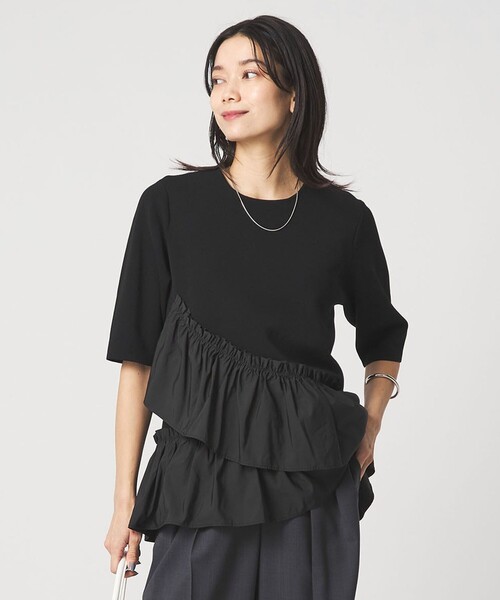 green label relaxing（グリーンレーベルリラクシング）の「ドッキング ペプラム ショートスリーブ ニット プルオーバー ウォッシャブル（ニット/セーター・レディース・ブラック/ホワイト/ベージュ/その他1・FREE）」の3枚目の写真
