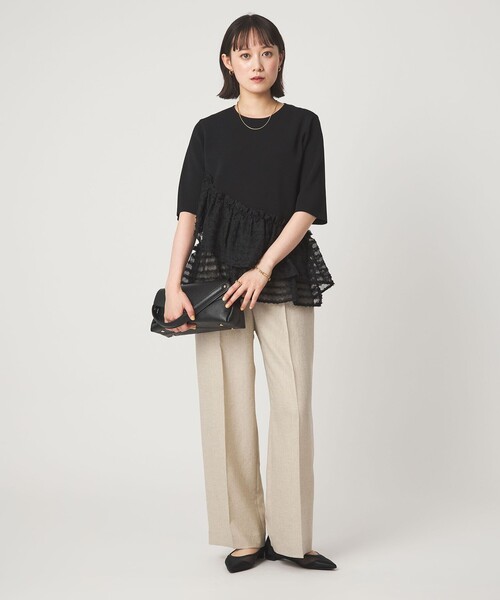 green label relaxing（グリーンレーベルリラクシング）の「ドッキング ペプラム ショートスリーブ ニット プルオーバー ウォッシャブル（ニット/セーター・レディース・ブラック/ホワイト/ベージュ/その他1・FREE）」の5枚目の写真
