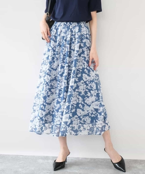 MK MICHEL KLEIN（エムケーミッシェルクラン）の「花柄シフォンスカート/洗える（スカート・レディース・ブルー/ネイビー・38）」の3枚目の写真