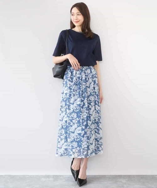 MK MICHEL KLEIN（エムケーミッシェルクラン）の「花柄シフォンスカート/洗える（スカート・レディース・ブルー/ネイビー・38）」の5枚目の写真