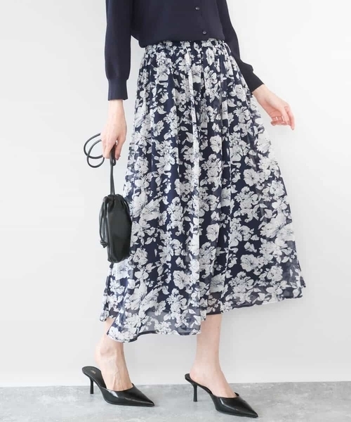 MK MICHEL KLEIN（エムケーミッシェルクラン）の「花柄シフォンスカート/洗える（スカート・レディース・ブルー/ネイビー・38）」の10枚目の写真
