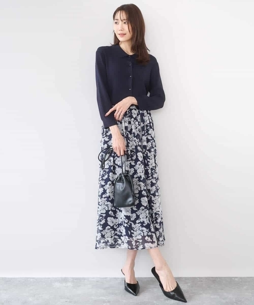 MK MICHEL KLEIN（エムケーミッシェルクラン）の「花柄シフォンスカート/洗える（スカート・レディース・ブルー/ネイビー・38）」の12枚目の写真