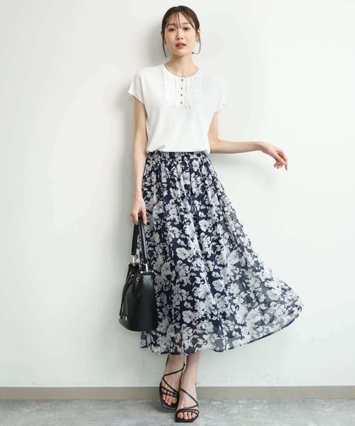 MK MICHEL KLEIN（エムケーミッシェルクラン）の「[洗える]花柄シフォンスカート（スカート・レディース・ブルー/ネイビー・38）」の15枚目の写真