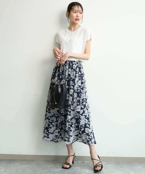 MK MICHEL KLEIN（エムケーミッシェルクラン）の「[洗える]花柄シフォンスカート（スカート・レディース・ブルー/ネイビー・38）」の14枚目の写真
