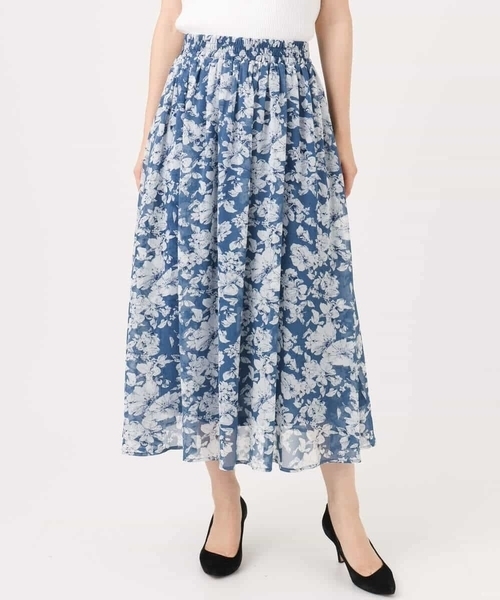 MK MICHEL KLEIN（エムケーミッシェルクラン）の「[洗える]花柄シフォンスカート（スカート・レディース・ブルー/ネイビー・38）」の7枚目の写真