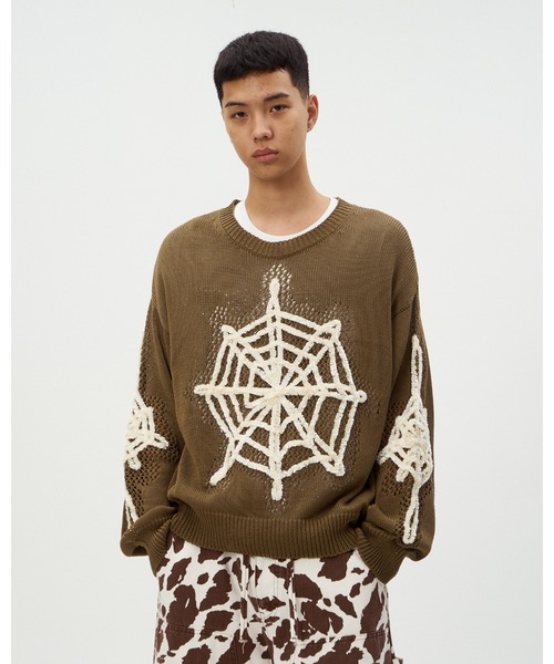 DISCOVERED(ディスカバード)の「MOLE SPIDER MESH KNIT(ニット/セーター・メンズ・カーキ/ブラック・LARGE/SMALL)」の1枚目の写真