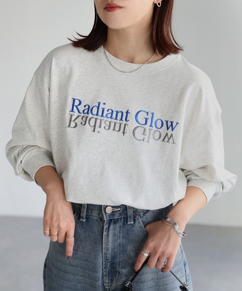 Riberry（リベリー）の「【イージーケア】反転ロゴ刺繍ロンT（Tシャツ/カットソー・レディース・ホワイト×ブラック/ホワイト×パープル/ホワイト×ピンク/ホワイト系/ライトグレー系1/ライトグレー系2/グレー系1/グレー系2・FREE）」の5枚目の写真