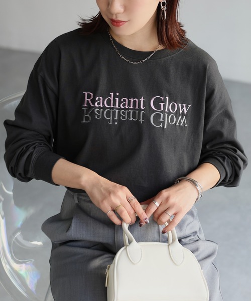 Riberry（リベリー）の「【イージーケア】反転ロゴ刺繍ロンT（Tシャツ/カットソー・レディース・ホワイト×ブラック/ホワイト×パープル/ホワイト×ピンク/ホワイト系/ライトグレー系1/ライトグレー系2/グレー系1/グレー系2・FREE）」の7枚目の写真
