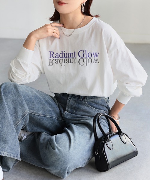 Riberry（リベリー）の「【イージーケア】反転ロゴ刺繍ロンT（Tシャツ/カットソー・レディース・ホワイト×ブラック/ホワイト×パープル/ホワイト×ピンク/ホワイト系/ライトグレー系1/ライトグレー系2/グレー系1/グレー系2・FREE）」の3枚目の写真