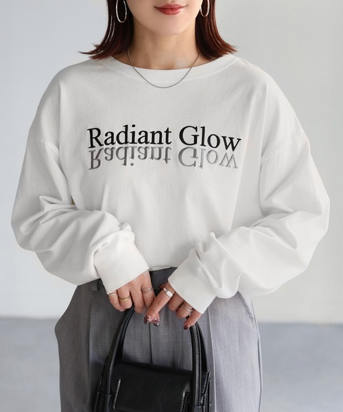 Riberry（リベリー）の「【イージーケア】反転ロゴ刺繍ロンT（Tシャツ/カットソー・レディース・ホワイト×ブラック/ホワイト×パープル/ホワイト×ピンク/ホワイト系/ライトグレー系1/ライトグレー系2/グレー系1/グレー系2・FREE）」の9枚目の写真