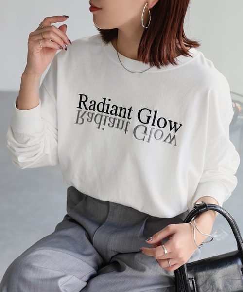 Riberry（リベリー）の「【イージーケア】反転ロゴ刺繍ロンT（Tシャツ/カットソー・レディース・ホワイト×ブラック/ホワイト×パープル/ホワイト×ピンク/ホワイト系/ライトグレー系1/ライトグレー系2/グレー系1/グレー系2・FREE）」の10枚目の写真