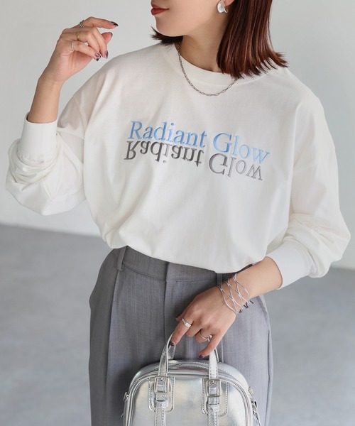 Riberry（リベリー）の「【イージーケア】反転ロゴ刺繍ロンT（Tシャツ/カットソー・レディース・ホワイト×ブラック/ホワイト×パープル/ホワイト×ピンク/ホワイト系/ライトグレー系1/ライトグレー系2/グレー系1/グレー系2・FREE）」の18枚目の写真