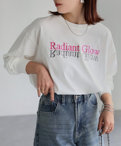 Riberry（リベリー）の「【イージーケア】反転ロゴ刺繍ロンT（Tシャツ/カットソー・レディース・ホワイト×ブラック/ホワイト×パープル/ホワイト×ピンク/ホワイト系/ライトグレー系1/ライトグレー系2/グレー系1/グレー系2・FREE）」の16枚目の写真