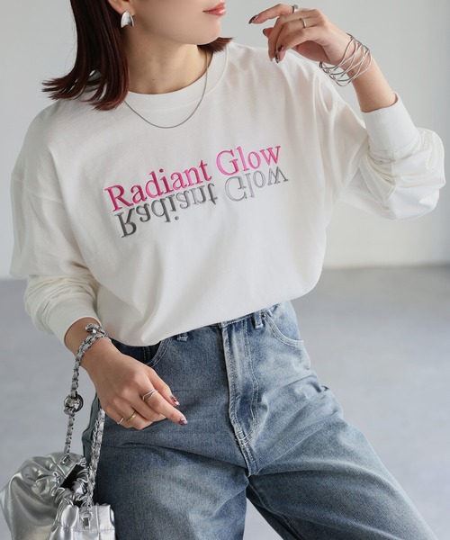 Riberry（リベリー）の「【イージーケア】反転ロゴ刺繍ロンT（Tシャツ/カットソー・レディース・ホワイト×ブラック/ホワイト×パープル/ホワイト×ピンク/ホワイト系/ライトグレー系1/ライトグレー系2/グレー系1/グレー系2・FREE）」の15枚目の写真