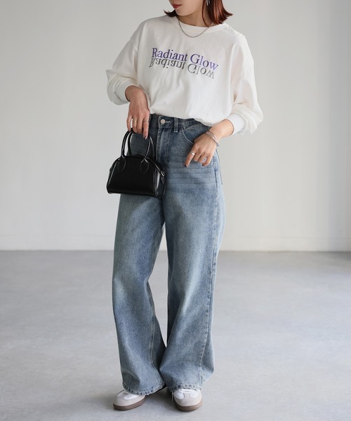 Riberry（リベリー）の「【イージーケア】反転ロゴ刺繍ロンT（Tシャツ/カットソー・レディース・ホワイト×ブラック/ホワイト×パープル/ホワイト×ピンク/ホワイト系/ライトグレー系1/ライトグレー系2/グレー系1/グレー系2・FREE）」の14枚目の写真