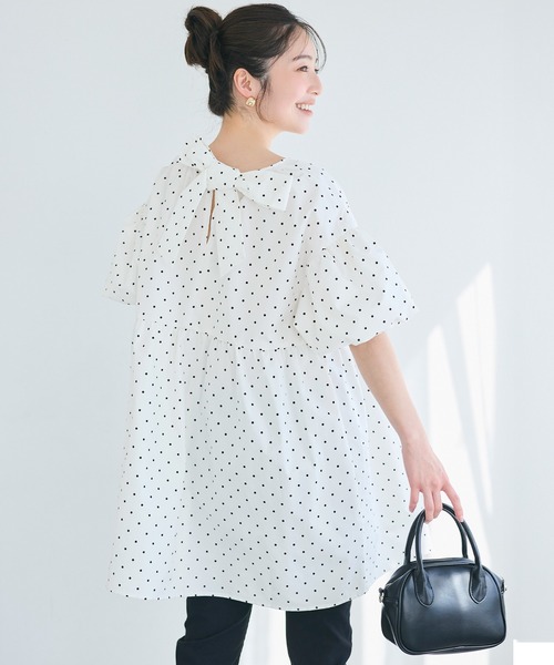 coca（coca）（コカ）の「バックリボンチュニック（チュニック・レディース・ドット/ブラック・L/M/S）」の2枚目の写真