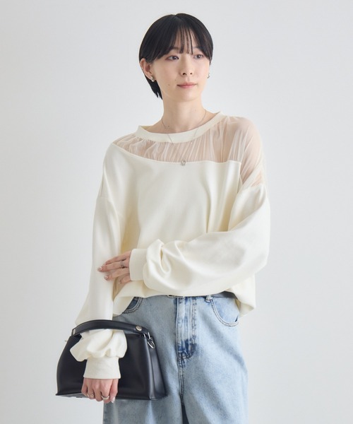 Paradise Picnic(パラダイスピクニック)の「デコルテシアーバルーン長袖トップス(Tシャツ/カットソー・レディース・アイボリー/ブラック/グレー・FREE)」の2枚目の写真