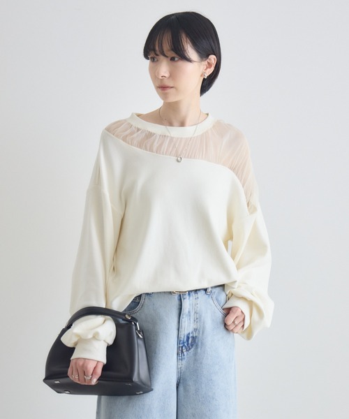 Paradise Picnic(パラダイスピクニック)の「デコルテシアーバルーン長袖トップス(Tシャツ/カットソー・レディース・アイボリー/ブラック/グレー・FREE)」の4枚目の写真