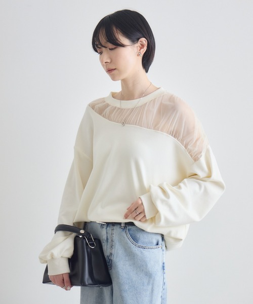 Paradise Picnic(パラダイスピクニック)の「デコルテシアーバルーン長袖トップス(Tシャツ/カットソー・レディース・アイボリー/ブラック/グレー・FREE)」の6枚目の写真