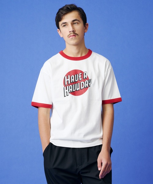KAVU(カブー)の「KAVU/カブー HAVU Ringer Tee/ハブ リンガー Tシャツ(Tシャツ/カットソー・メンズ・ホワイト×レッド/ホワイト×グリーン/ホワイト×ネイビー・MEDIUM/LARGE)」の1枚目の写真
