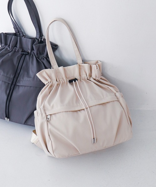 COLDE （コルデ）の「巾着リュックトートバッグ（トートバッグ・レディース・グレー/ブラック/アイボリー・FREE）」の2枚目の写真