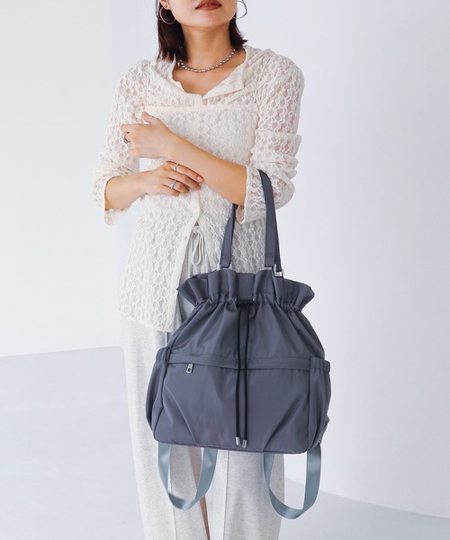 COLDE （コルデ）の「巾着リュックトートバッグ（トートバッグ・レディース・グレー/ブラック/アイボリー・FREE）」の7枚目の写真