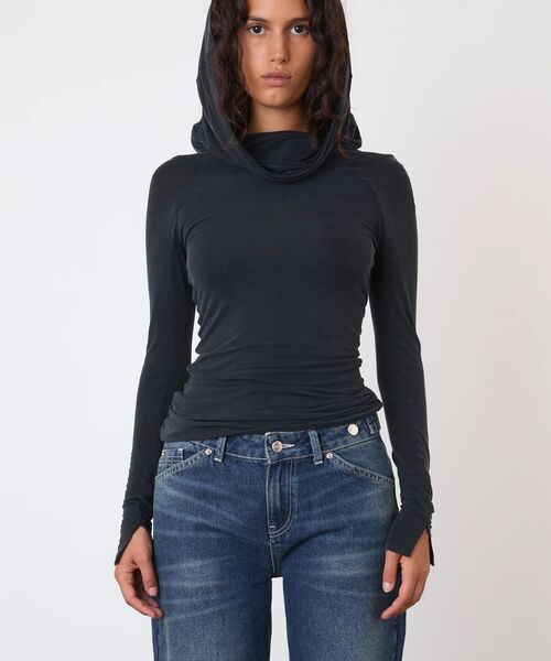 PULP/417EDIFICE(パルプフォーワンセブンエディフィス)の「peachy den / ピーチーデン KYLIE COLD SHOULDER TOP(Tシャツ/カットソー・レディース・ブラック/ブルー・SMALL/X-SMALL)」の1枚目の写真