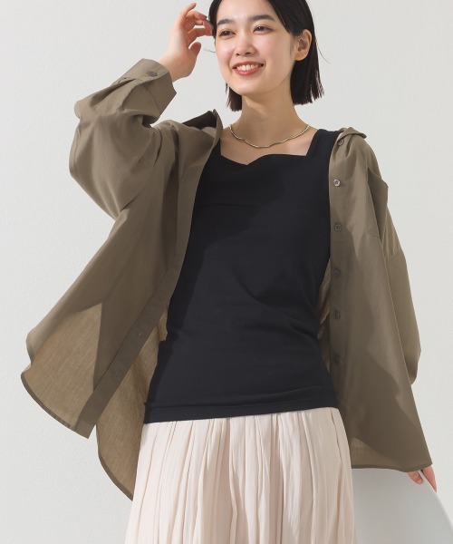 OMNES(オムネス)の「シアーテックコットンレギュラーカラー長袖シャツ 花粉リリース付(シャツ/ブラウス・レディース・ネイビー/ベージュ/オリーブ/アイボリー・FREE)」の3枚目の写真