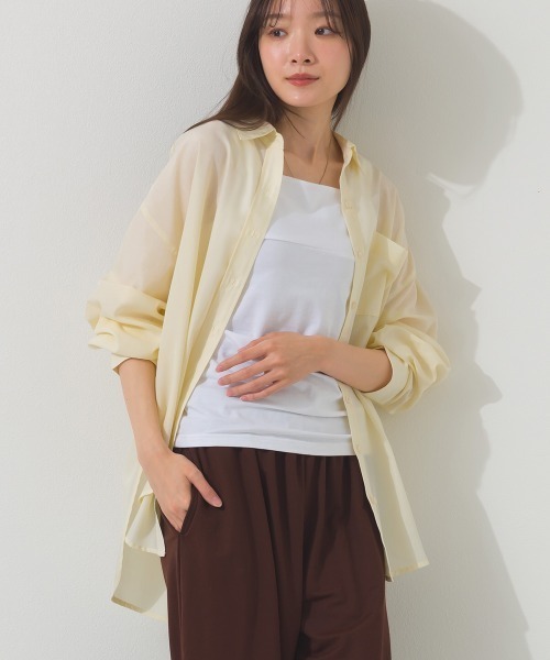 OMNES(オムネス)の「シアーテックコットンレギュラーカラー長袖シャツ 花粉リリース付(シャツ/ブラウス・レディース・ネイビー/ベージュ/オリーブ/アイボリー・FREE)」の2枚目の写真