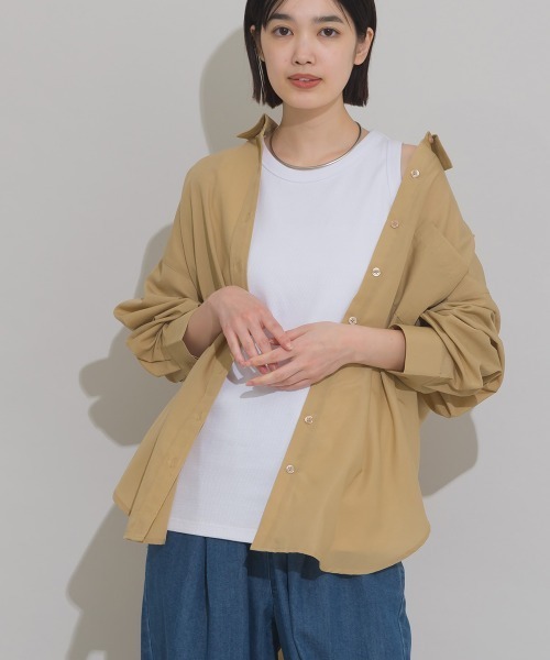 OMNES(オムネス)の「シアーテックコットンレギュラーカラー長袖シャツ 花粉リリース付(シャツ/ブラウス・レディース・ネイビー/ベージュ/オリーブ/アイボリー・FREE)」の14枚目の写真