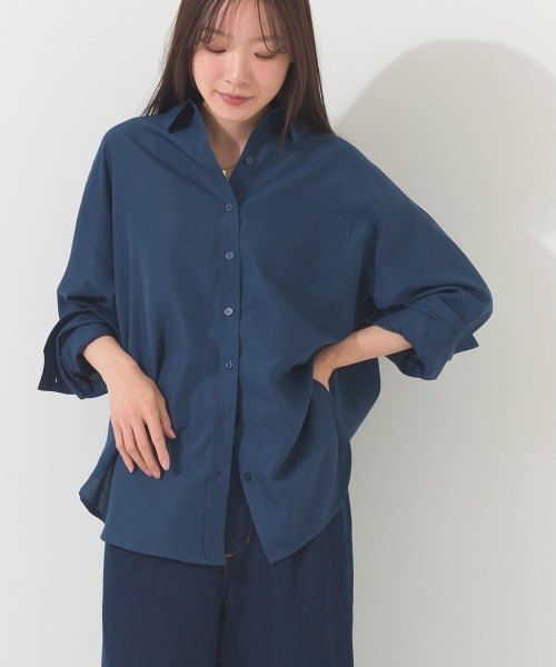 OMNES(オムネス)の「シアーテックコットンレギュラーカラー長袖シャツ 花粉リリース付(シャツ/ブラウス・レディース・ネイビー/ベージュ/オリーブ/アイボリー・FREE)」の20枚目の写真