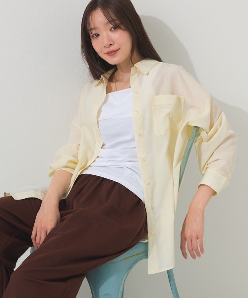 OMNES(オムネス)の「シアーテックコットンレギュラーカラー長袖シャツ 花粉リリース付(シャツ/ブラウス・レディース・ネイビー/ベージュ/オリーブ/アイボリー・FREE)」の5枚目の写真