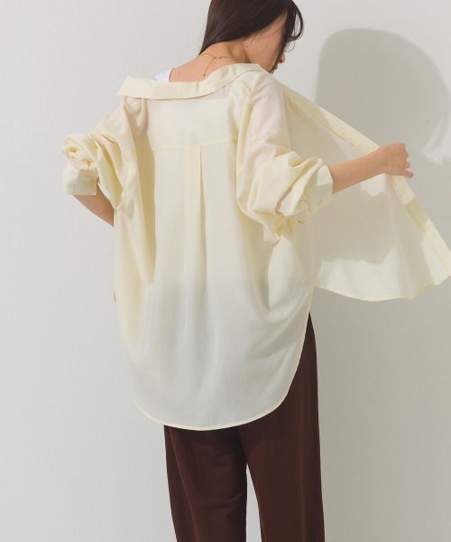 OMNES(オムネス)の「シアーテックコットンレギュラーカラー長袖シャツ 花粉リリース付(シャツ/ブラウス・レディース・ネイビー/ベージュ/オリーブ/アイボリー・FREE)」の6枚目の写真