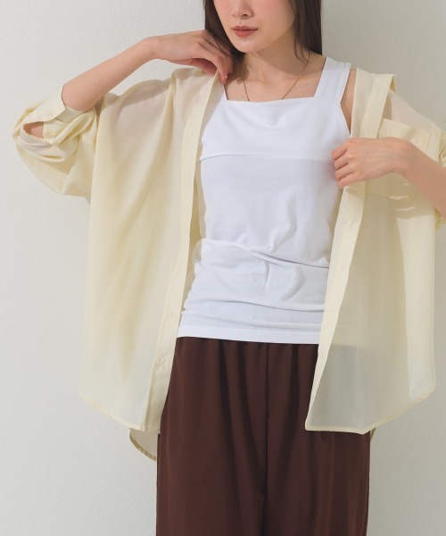 OMNES(オムネス)の「シアーテックコットンレギュラーカラー長袖シャツ 花粉リリース付(シャツ/ブラウス・レディース・ネイビー/ベージュ/オリーブ/アイボリー・FREE)」の7枚目の写真