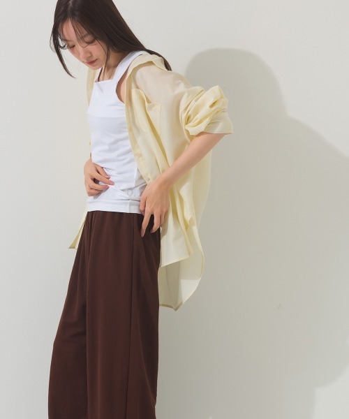 OMNES(オムネス)の「シアーテックコットンレギュラーカラー長袖シャツ 花粉リリース付(シャツ/ブラウス・レディース・ネイビー/ベージュ/オリーブ/アイボリー・FREE)」の8枚目の写真