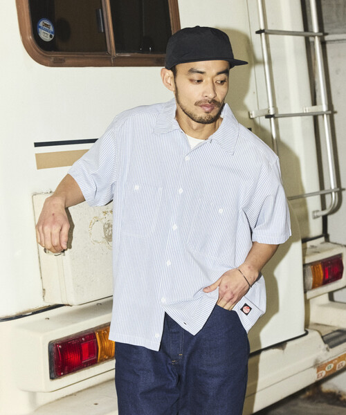 RED KAP（レッドキャップ）の「RED KAP/レッドキャップ 新色追加 別注 オックスフォード クロップド丈 ショートスリーブシャツ/ショート丈（シャツ/ブラウス・メンズ・イエロー/ブルー系その他/グレー/サックスブルー/ストライプ・LARGE/MEDIUM）」の3枚目の写真